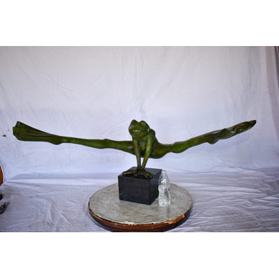 Acrobatic Frog Green Patina Bronze Statue Mounted on A Marble  43" x 26" x 20"H