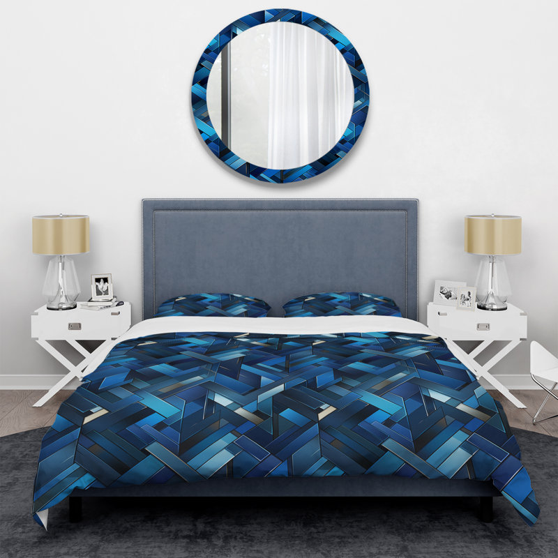 Ensemble de housse de couette Deep Cobalt Blue Symmetry Cubes, Housse de couette pour très grand lit et 2 très