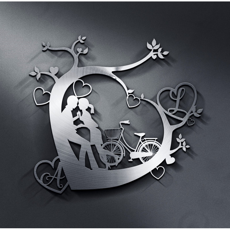 «Love & Heart», décoration murale en métal sur mesure avec vos initiales pour le meilleur cadeau, Oui, Argent luisant