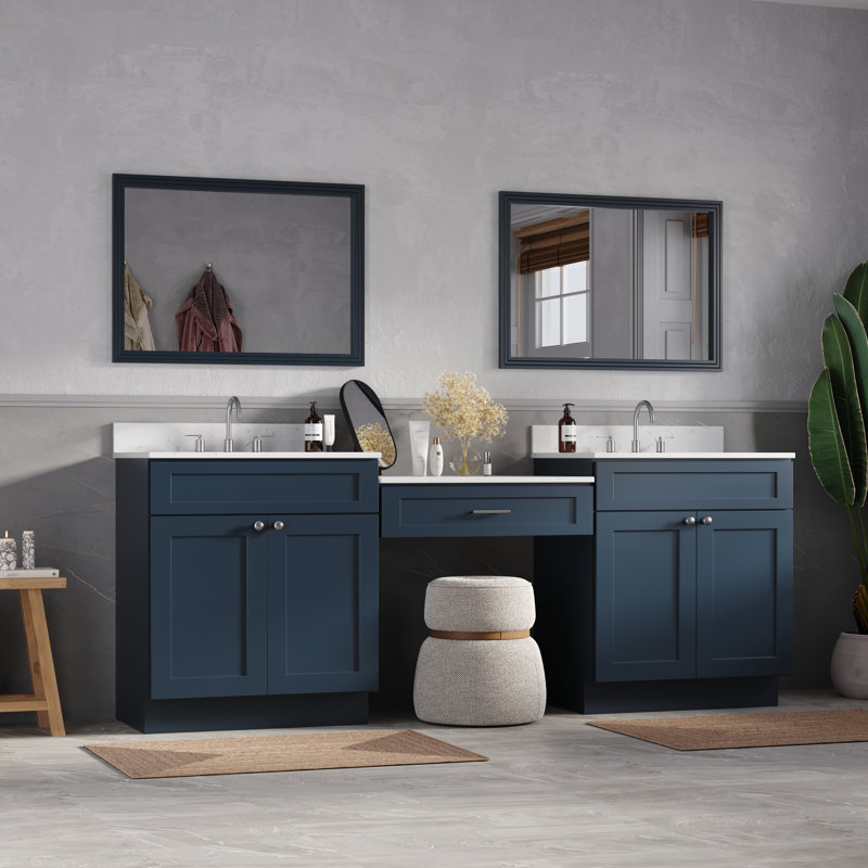 91'' Double Bathroom Vanity with Quartz Top, Blue