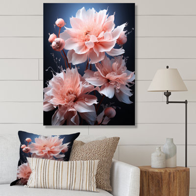 Coralyn rose, fleurs noires, pivoines douces, noir sur toile