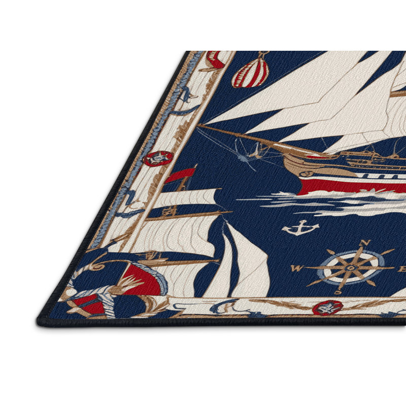 Washable Tall ships Nautical Area Rug, Rectangulaire 2 pi x 3 pi