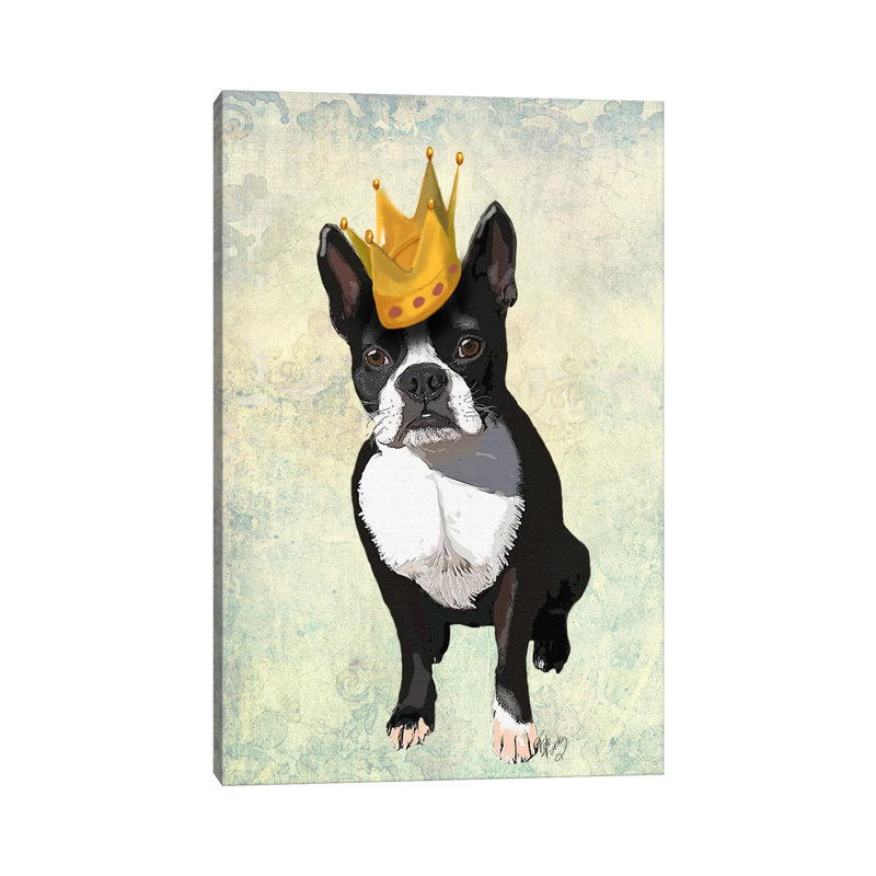 Boston Terrier & Crown by Fab Funky - Wrapped Canvas Print, 20.32 cm H x 30.48 cm W