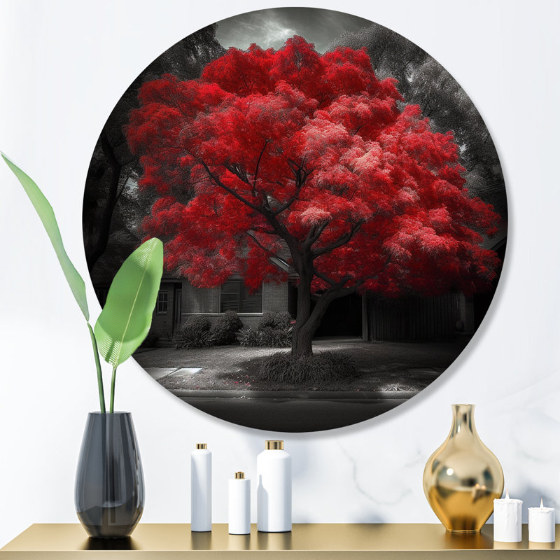 Red Tree Blossom Haven II sur impression métallique, H 23 po x l 23 po x P 1 po
