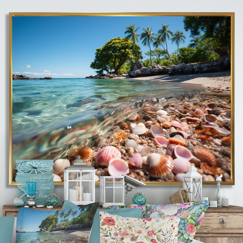 " Caraibe Beach Gems ", 12" H x 20" W x 1" D, Gold Floater Framed