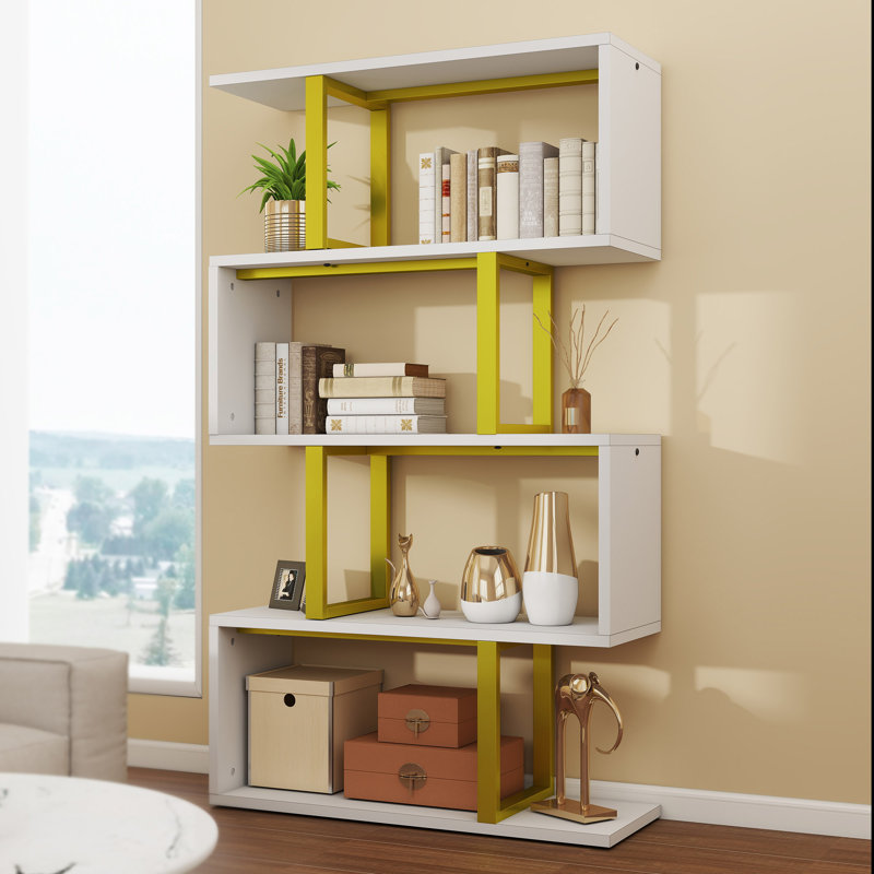 Bibliothèque géométrique en acier H 56 "x l 31,5" Chaneyra, Or / blanc