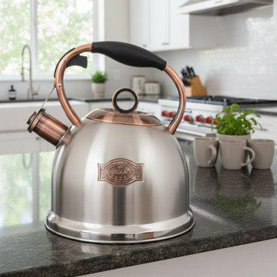 Brown 3.17 Qt Whistling Teapot, Food-Grade Stainless Steel, Fast Boiling For Stovetop
