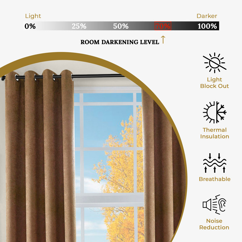 Kinlaw Textured Thermal Polyester Light Filtering Room Darkening Curtain Pair, Brown, 42" W x 63" L