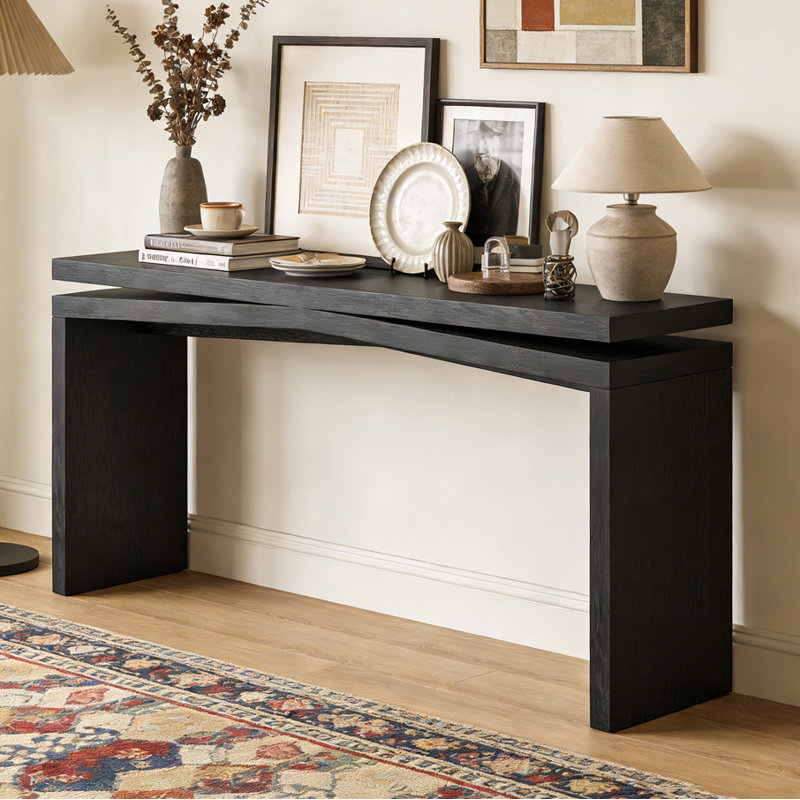 Console 65 pouces en placage de bois massif rustique, Noir