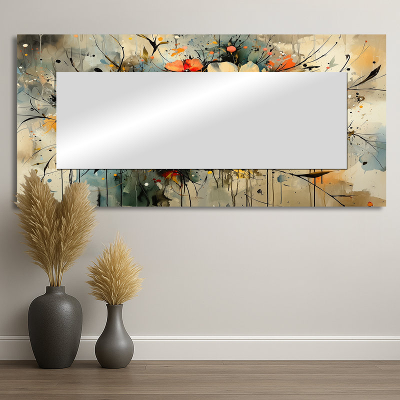 Couronne de perles Symphony I - miroir décoratif floral imprimé sur métal, 28 po x 60 po