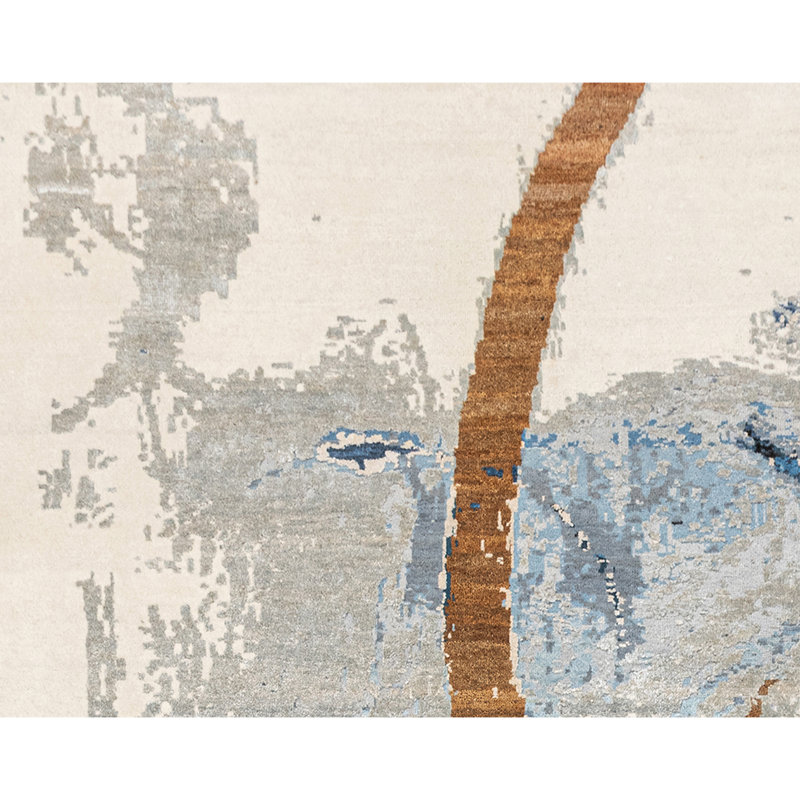 Handmade Silk and Wool Abstract Area Rug, Rectangle 6' x 9'