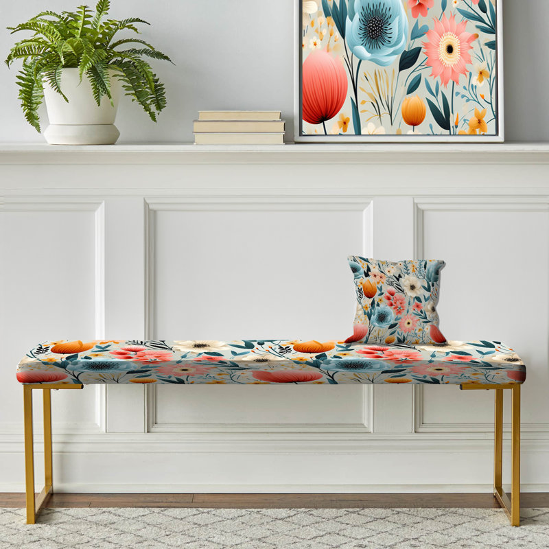Playful Blooming Floral Motif - Banc rembourré floral doré