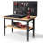 Work Table for Garage Adjustable Workbench with Power Outlets Pegboard Pad