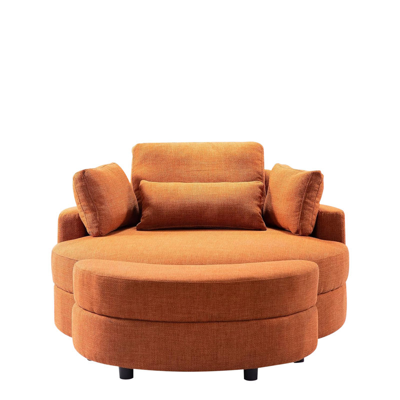 51.2" Oversized Recliner Chair Upholstered Sofa With Storage Ottoman, Orange