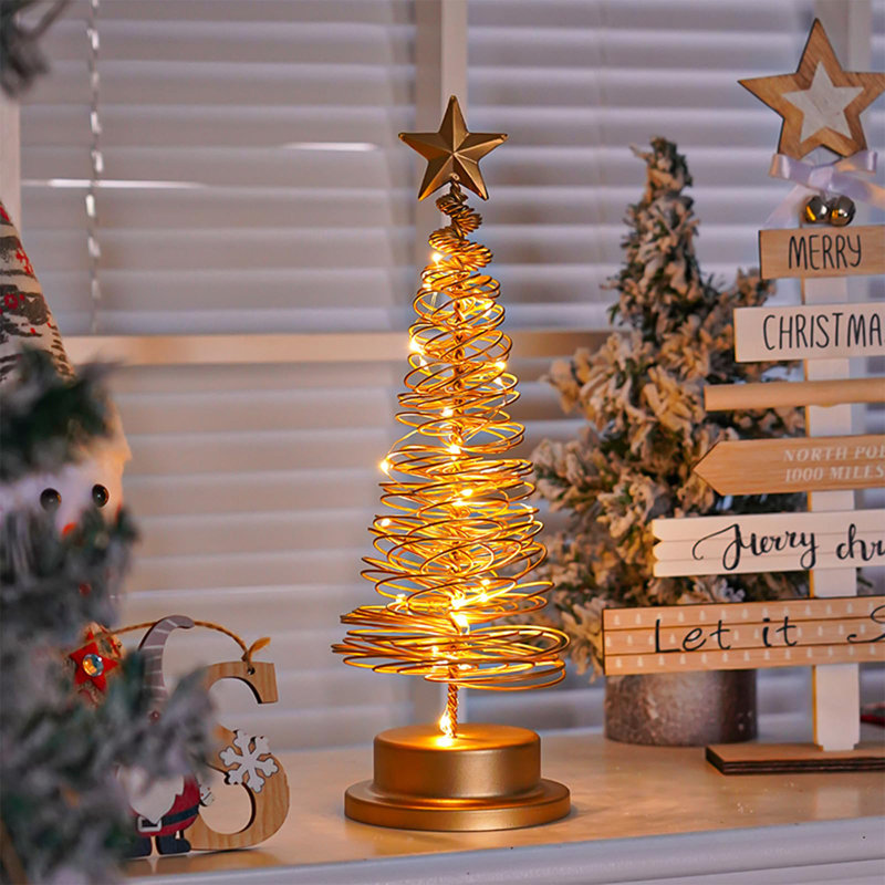 Gold Xmas Tree Light with Metal Stand for Table Decoration