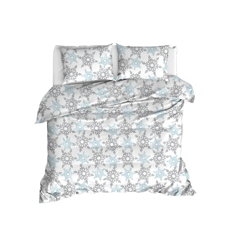 Ensemble de housse de couette 100% coton blanc / gris / bleu clair Odakotah 4 pièces