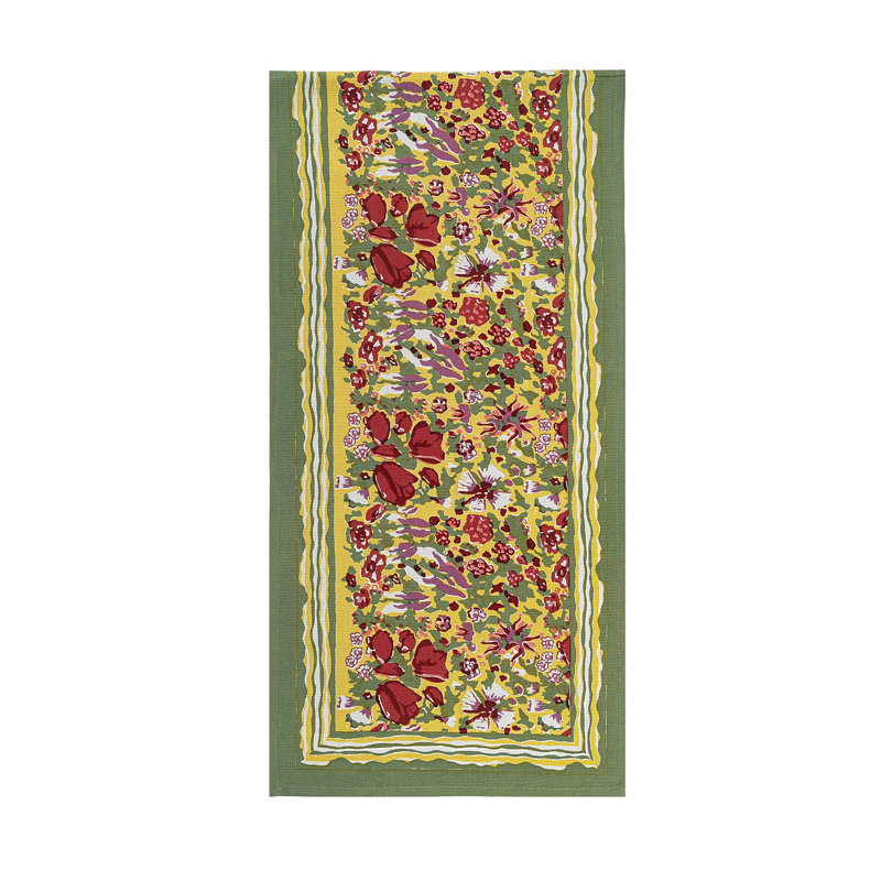 Handcrafted Water Resistant Floral Table Runner, 90" L x 16" W, Red/Green