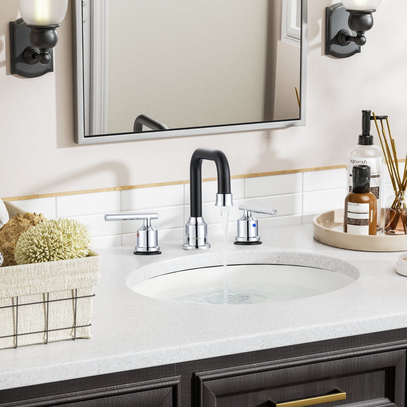 2-handle Bathroom Faucet with Drain Assembly, Chrome/Black