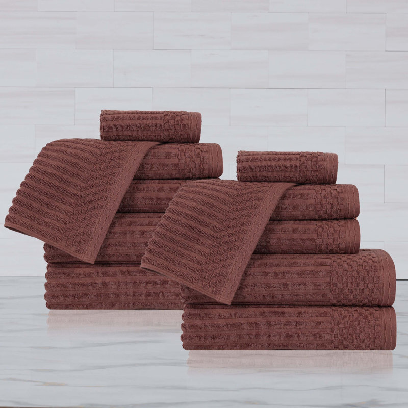 Ruvins 12 Piece 100% Cotton Towel Set, Java