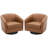 Applewold Upholstered Brown Faux Leather Swivel Barrel Chair with Solid Wood Base-1928101219