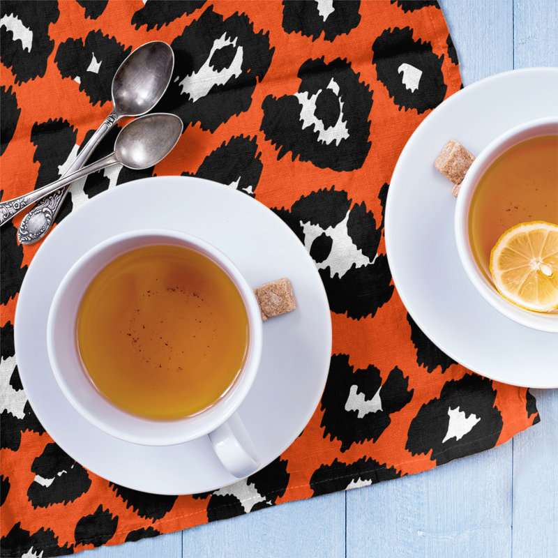 Tea Towel Kitchen Towel, Polyester, Orange/Black/White