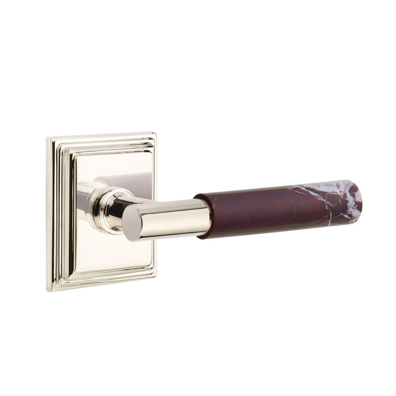 Ensemble de faux levier Emtek Select avec rosette Wilshire et tige en T, levier en marbre Rosso Levanto, Nickel poli