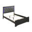 Lit simple de style moderne avec tête de lit tapissier à DEL, gris métallique et fonctionnel pour chambre à coucher, structure en bois