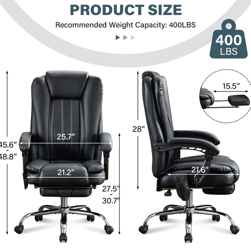 Chaise de bureau avec fonction chauffante - soutien lombaire, repose-pieds rétractable, siège rembourré ergonomique et respirant, capacité de 400 livres