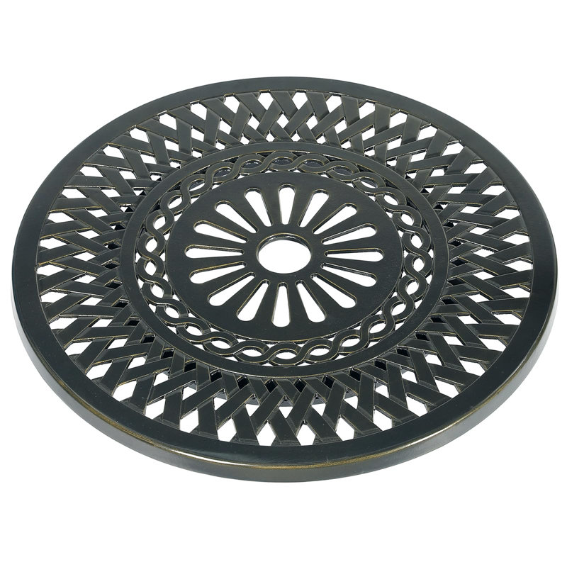 Red Barrel Studio 23.98" Cast Aluminum Lazy Susan Turntable, 360° Rotating Display Tray With Silent Bearings, Round Table Top Swivel Serving Plate With Umbrella Hole For Outdoor Dining Table, Lattice Style