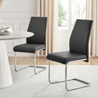 Loren Faux Leather Dining Chairs with Chrome Legs Upholstered Modern Design