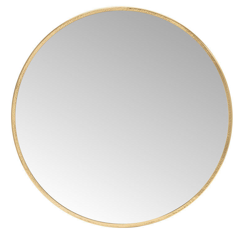 Leslie Hammered 30" Gold Round Wall Mirror, Hammered Metal Frame Accent Mirror, Modern Decorative Hanging Wall Mirror for Bathroom Vanity or Entryway