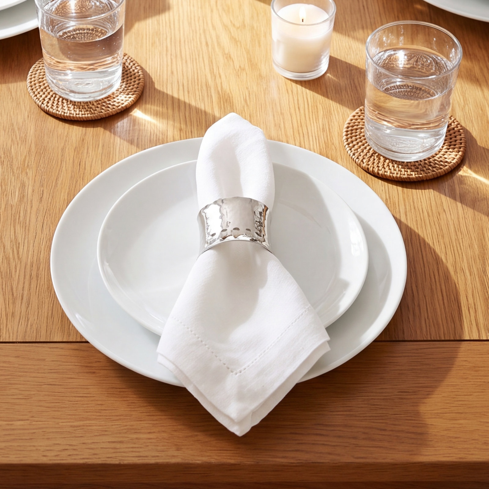 George Hammered Napkin Ring Set