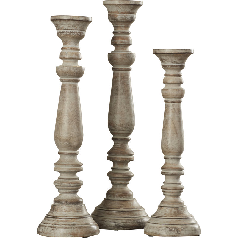 3 Piece Wood Tabletop Candlestick Set