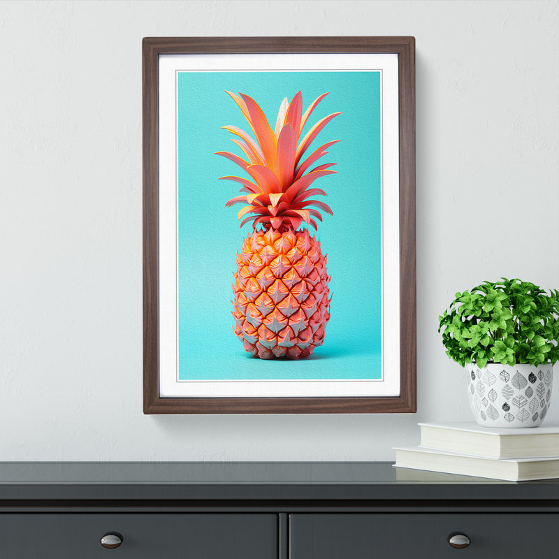 XYZ-FRM-V1223-5182 Pineapple Constructivism - Single Picture Frame Print on Wood, 64cm H x 46cm W x 2cm D, Walnut