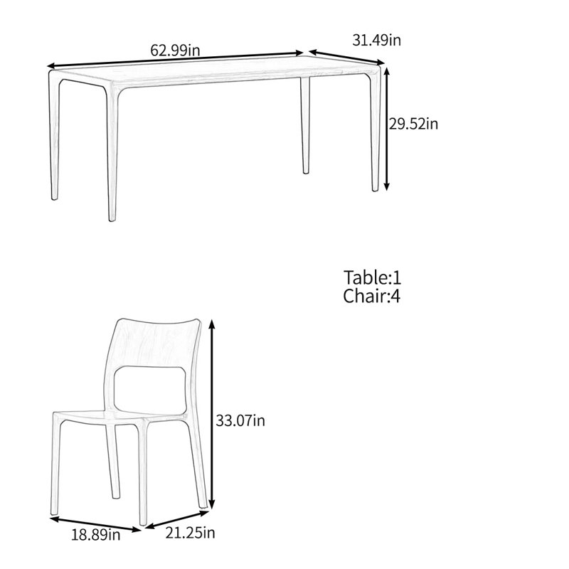 All solid wood multifunctional table set, 29.52"H x 62.99"L x 31.49"W
