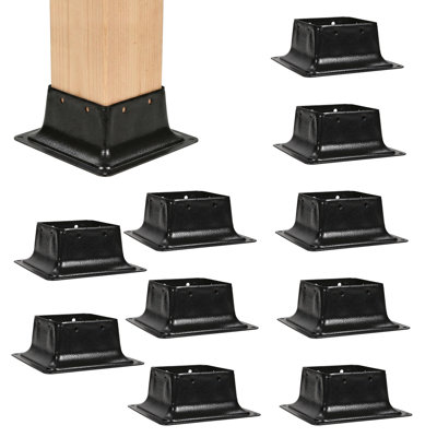 10 pièces 4 x 4 base de poteau intérieur 3,6 x 3,6 ancres de poteau 13GA épais en acier massif et thermolaqué noir
