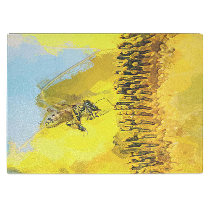Tempered Glass Busy Bee and Flower Chopping Board, 28.5 cm W x 20 cm L