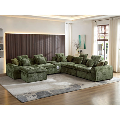 138''Oversized U-Shaped Modular Sectional Sofa,Comfy Boucle Cloud Sectional Couch, Deep Seat Compressed Sofa With Console,Blueooth Speeker And Wireless Charger For Living Room