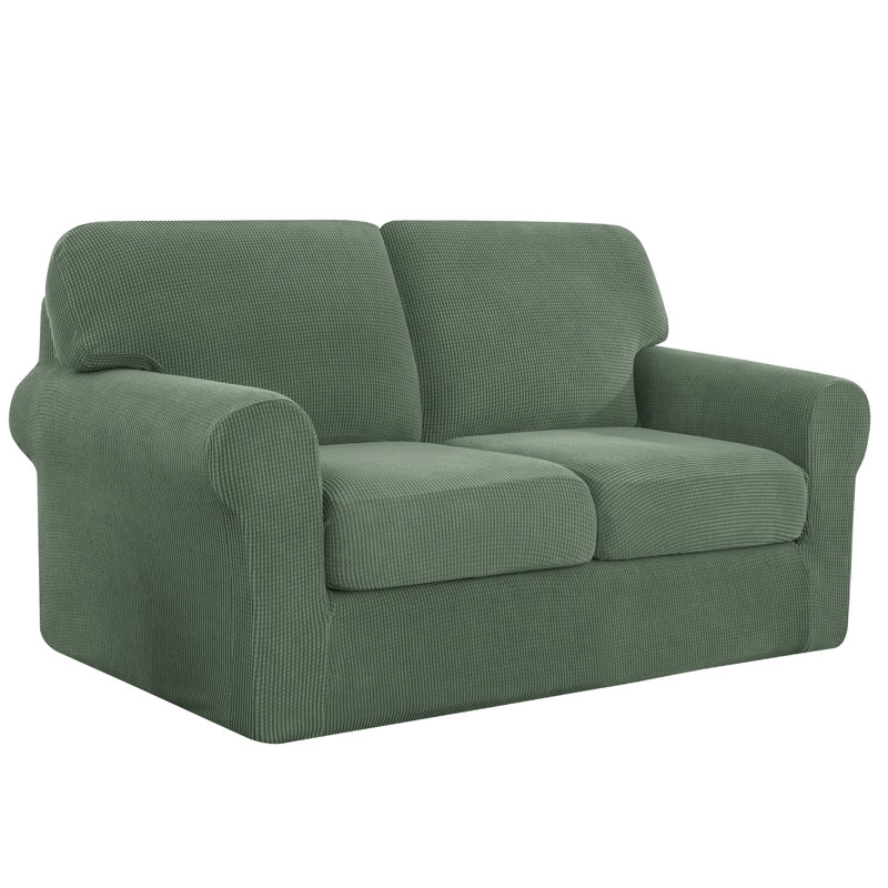 2 Seater Stretch Separate Box Cushion Loveseat Slipcover, Army Green