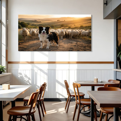 Canvas Wall Art Border collie herd Wall Decor for Living Room Bathroom Bedroom Office 24"H x 48"W Art Paintings, Ready to Hang