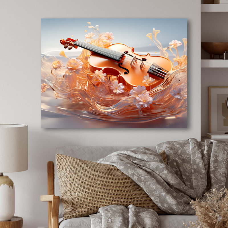 Verre, violon, sérénité, fleurs - musique, art mural en métal, H 12 po x l 20 po x P 1 po
