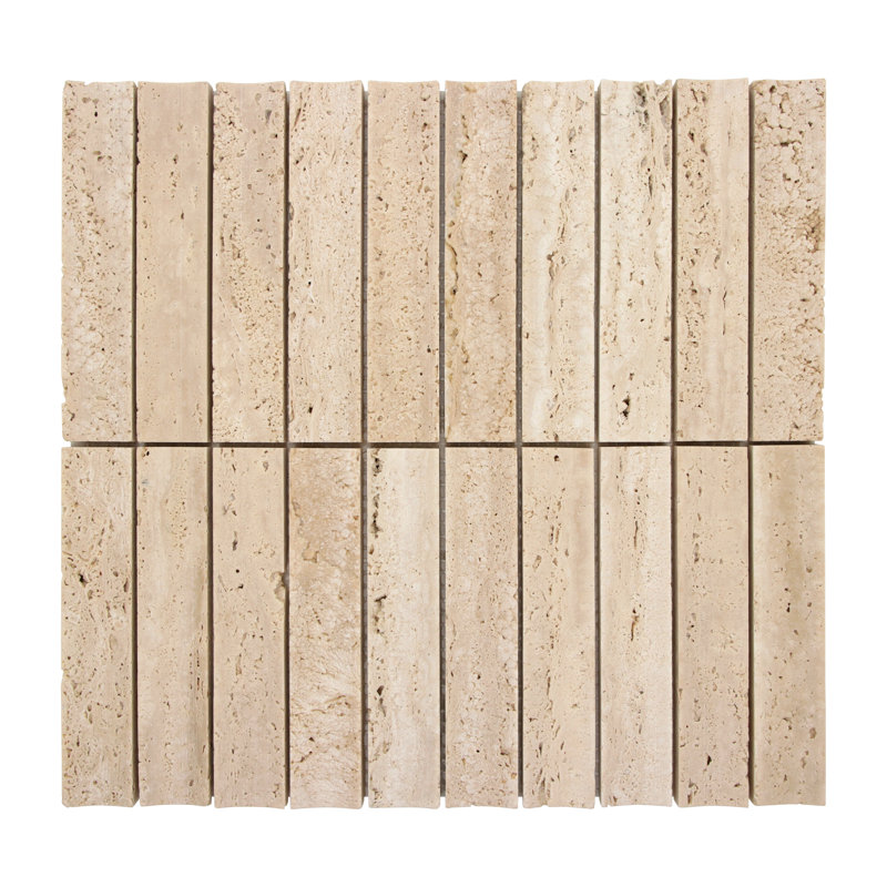 12.52" x 11.89" Honed Fluted Natural Marble Wall Mosaic Tile, Travertino