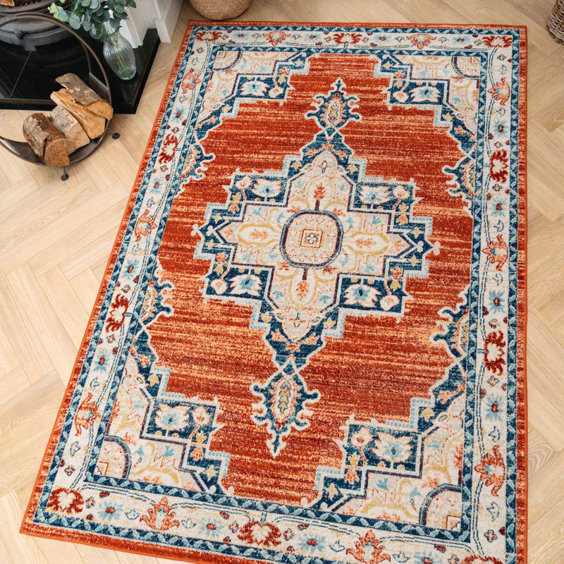 Armeda Orange Oriental Power Loom Rug, Runner 60 x 240cm