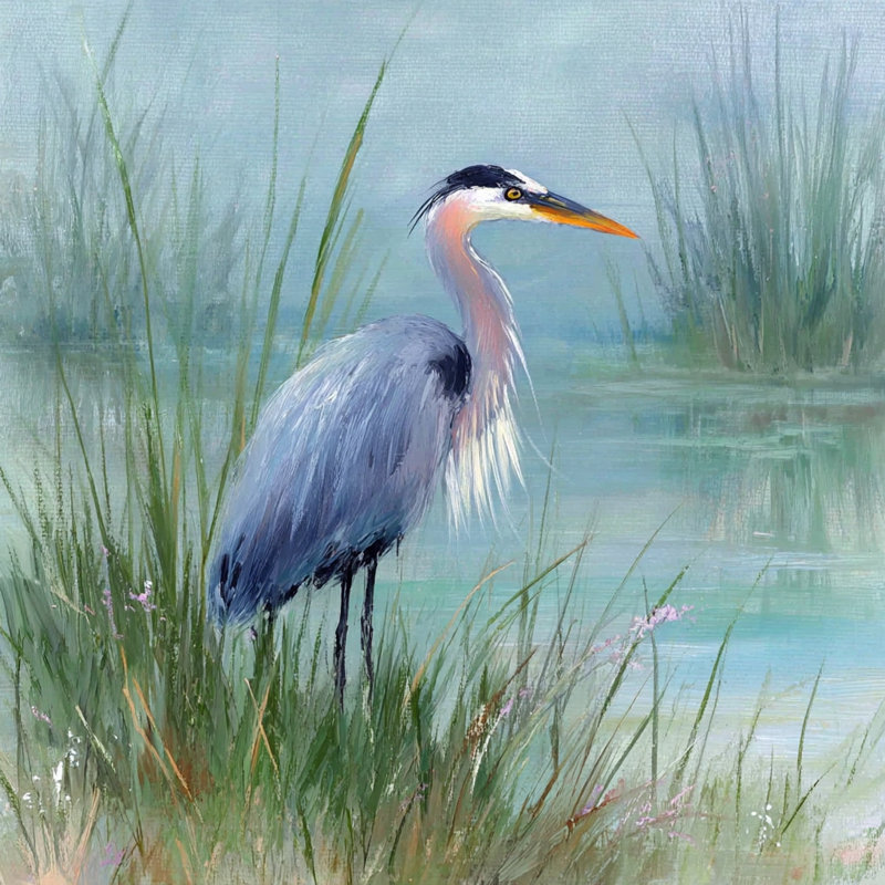 «Blue Heron in the Mist», art mural sur toile tendue, H 30 po x l 30 po