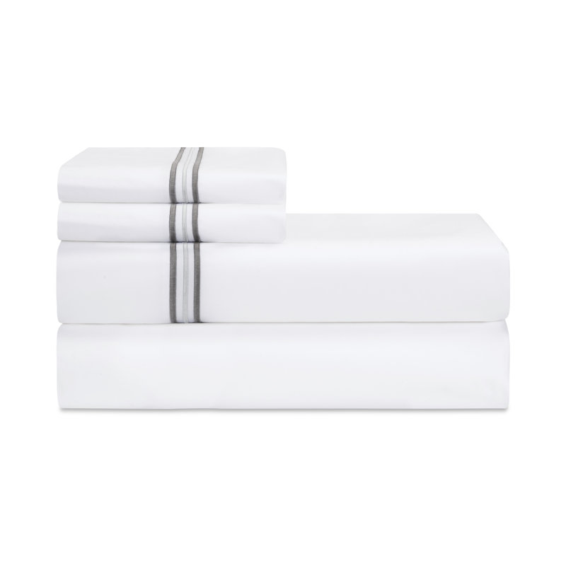 Delancey 500 Thread Count Standard Cotton Percale Sheet Set, California King Sheet Set + 2 Pillowcases, White/Gray