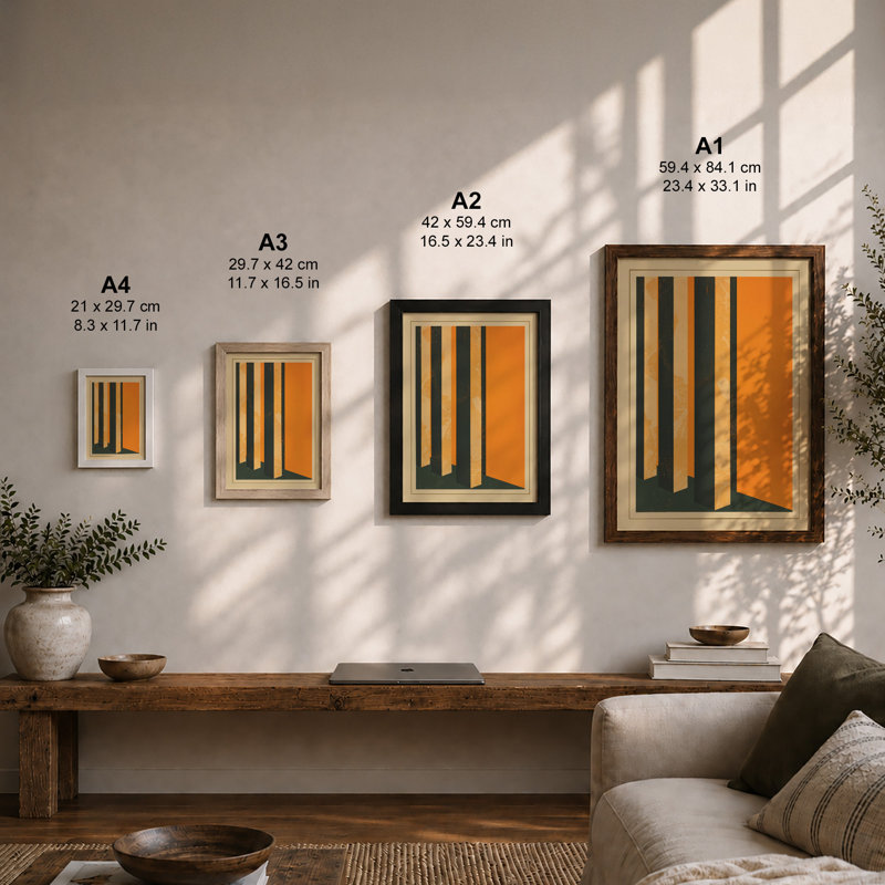 Interior Space Geometric - Framed Print, A4 - 29.7 x 21.0 cm, Walnut