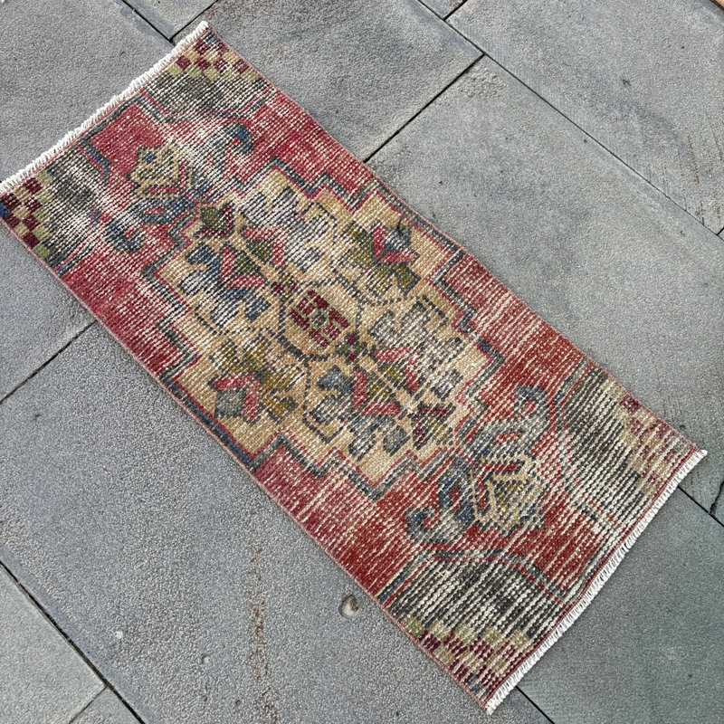 Antique Turkish Rug Runner in Vibrant Red for Bohemian Hallway Decor Made of Wool