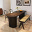Table de salle à manger noire demi-cercle en bois massif-877973252