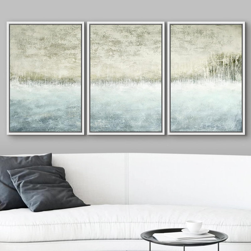 Minimal Landscape " Minimal Pastel Duotone Paint Landscape Abstract Shapes Modern Art Decor " 3 - Pieces
