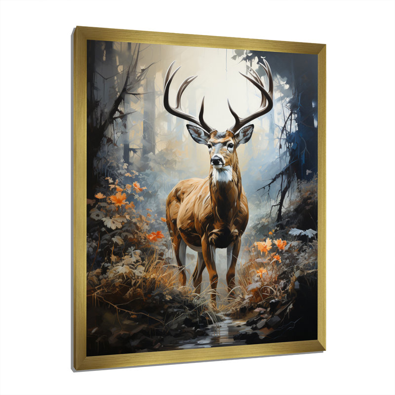Kure Deer Dappled Twilight - reproduction sur toile, Encadrement doré, H 40 po x l 30 po x P 1,5 po